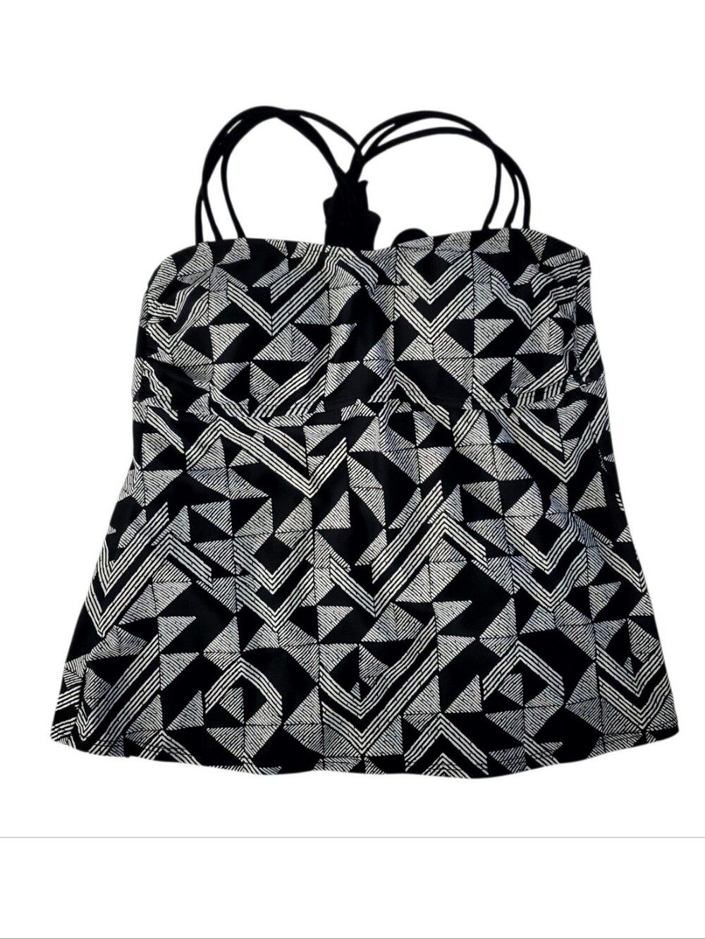 Hula Honey Black & White Geometric  Designed Tankini Swim Top w/Open Back Sz M